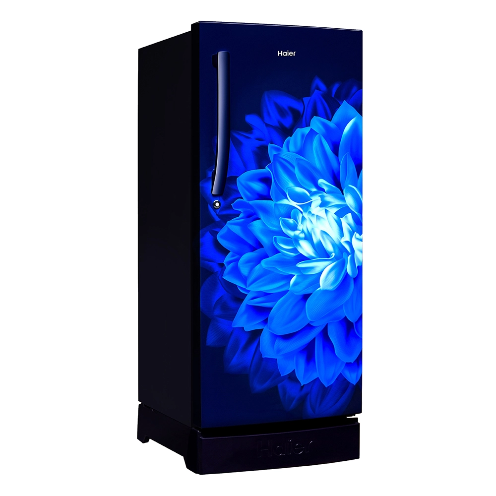 Haier 215L 3 Star Direct Cool Single Door Refrigerator with Toughened Glass Shelf with Base Drawer comes in Glossy Marine Dahelia Finish HRD-2353PMD-P